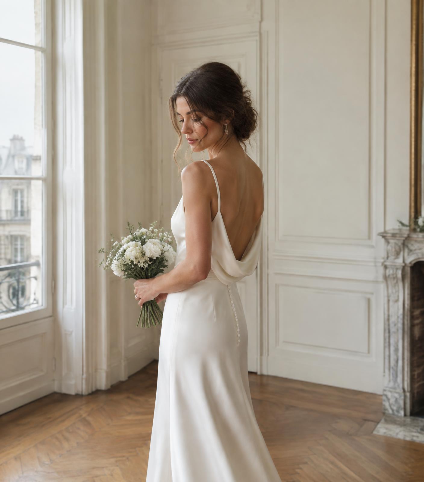 Mariée près d’une fenêtre, bouquet à la main — visuel d’inspiration